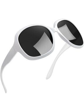 Women's White Black Polarized UV Protection Sun Glasses Big Wide Shades Driving